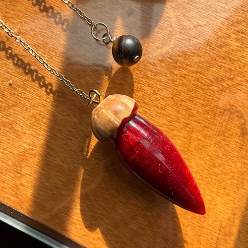 Pendulum - Maple Burl Wood with Red Resin