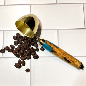 Coffee Scoop - 2 TBS Gold Titanium - Blue Resin & Maple