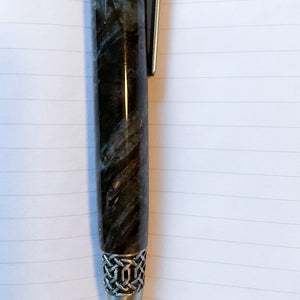 Pen - Celtic - Antique Pewter - Blue Buckeye Burl Wood