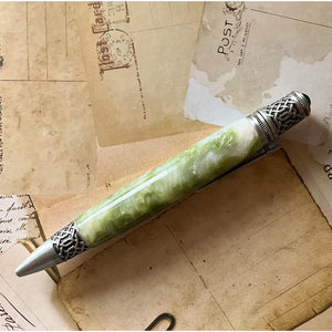 Pen - Celtic - Antique Pewter - Green and White Sparkles