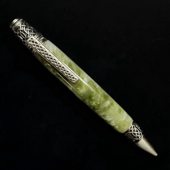 Pen - Celtic - Antique Pewter - Green and White Sparkles