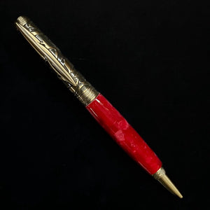 Pen - Birds - Antique Brass - Ruby Red