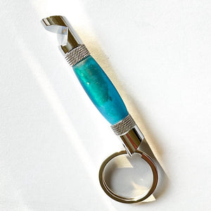 Bottle Opener - Chrome - Aqua Blue Sparkles