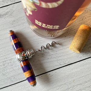 Bottle Stopper & Corkscrew - Purple & Wood Stripes