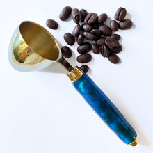 Load image into Gallery viewer, Coffee Scoop - 2 TBS Gold Titanium - Aqua &amp; Green Sparkles