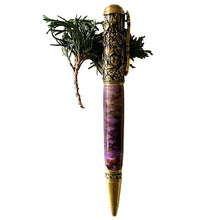 Load image into Gallery viewer, Pen - Botanical - Antique Brass and Purple Pine Cones