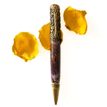 Load image into Gallery viewer, Pen - Botanical - Antique Brass and Purple Pine Cones