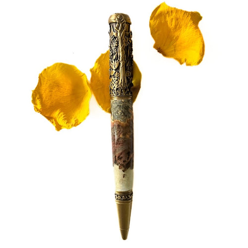 Pen - Botanical - Antique Brass - Buckeye Burl & Gold