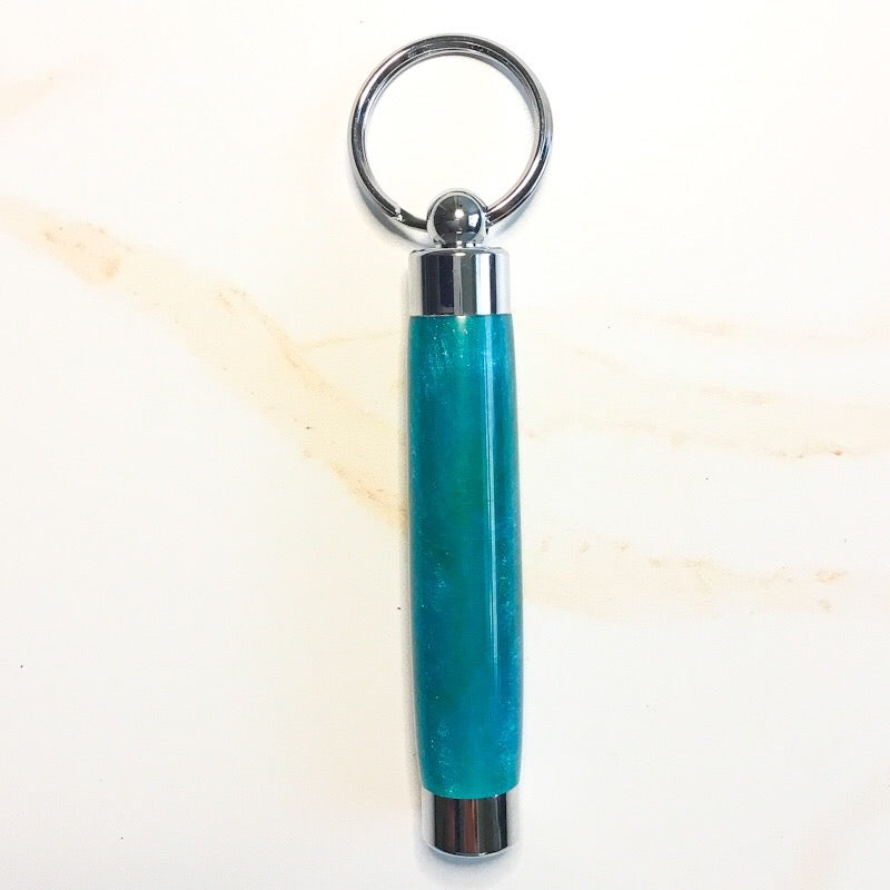 Key Ring - Toothpick Holder - Blue Green Glitter - Chrome