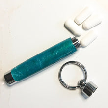 Load image into Gallery viewer, Key Ring - Toothpick Holder - Blue Green Glitter - Chrome